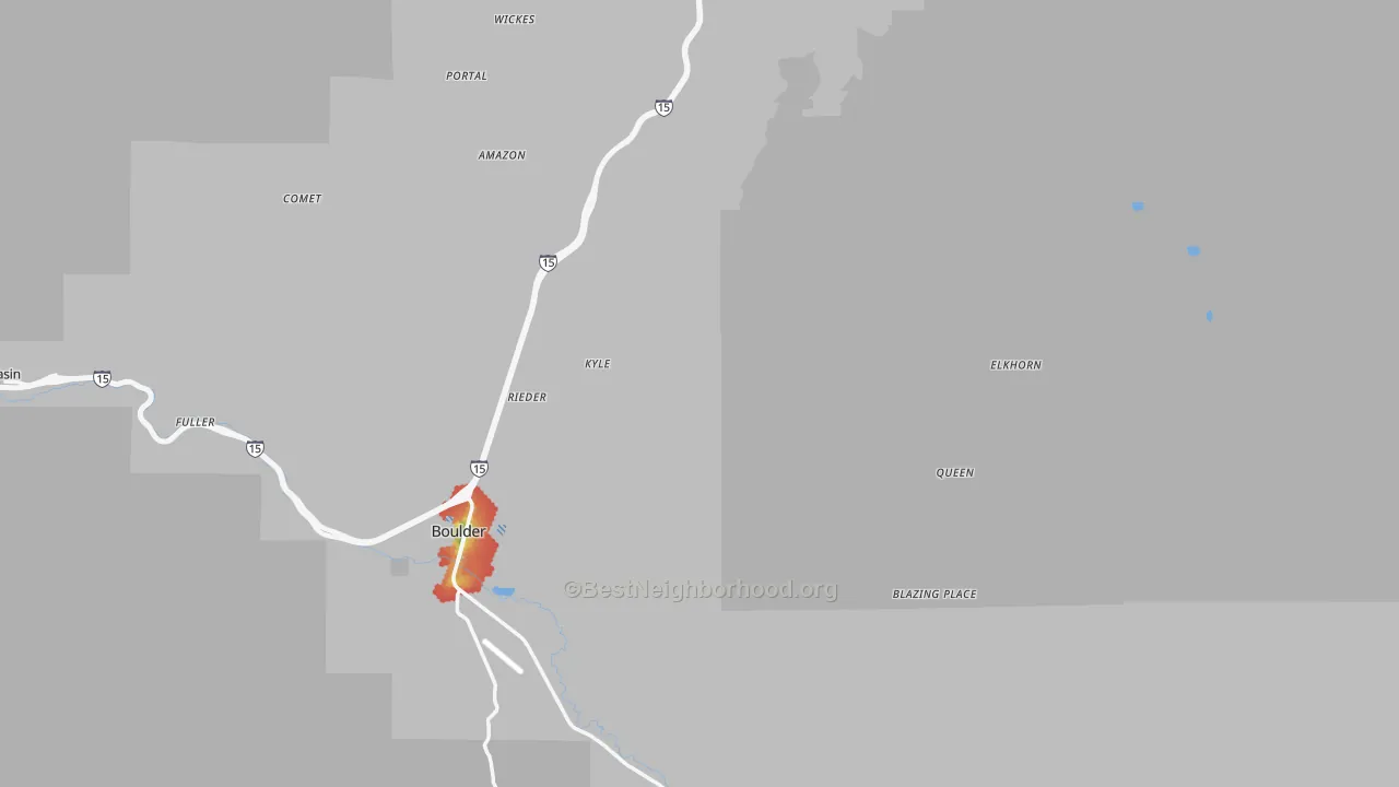Walk Grade map of Jefferson County, MT, walkable areas in green and car-dependent areas in red