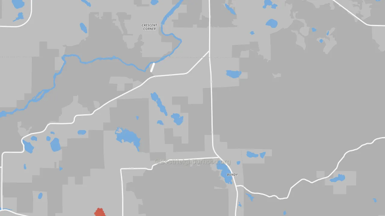 Walk Grade map of Jeffris, WI, walkable areas in green and car-dependent areas in red