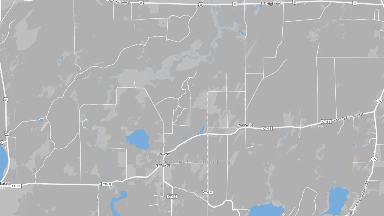 Walk Grade map of Jennings, WI, walkable areas in green and car-dependent areas in red