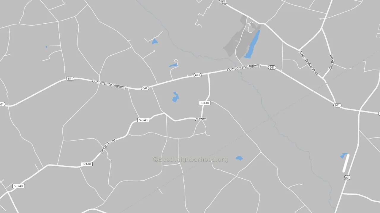 Walk Grade map of Jennys, SC, walkable areas in green and car-dependent areas in red