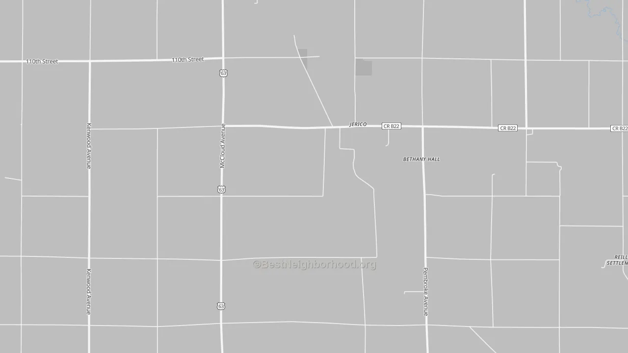 Walk Grade map of Jerico, IA, walkable areas in green and car-dependent areas in red