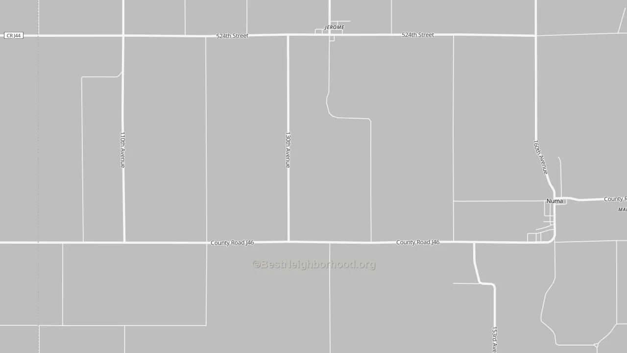 Walk Grade map of Jerome, IA, walkable areas in green and car-dependent areas in red