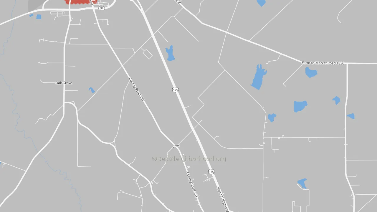 Walk Grade map of Jiba, TX, walkable areas in green and car-dependent areas in red