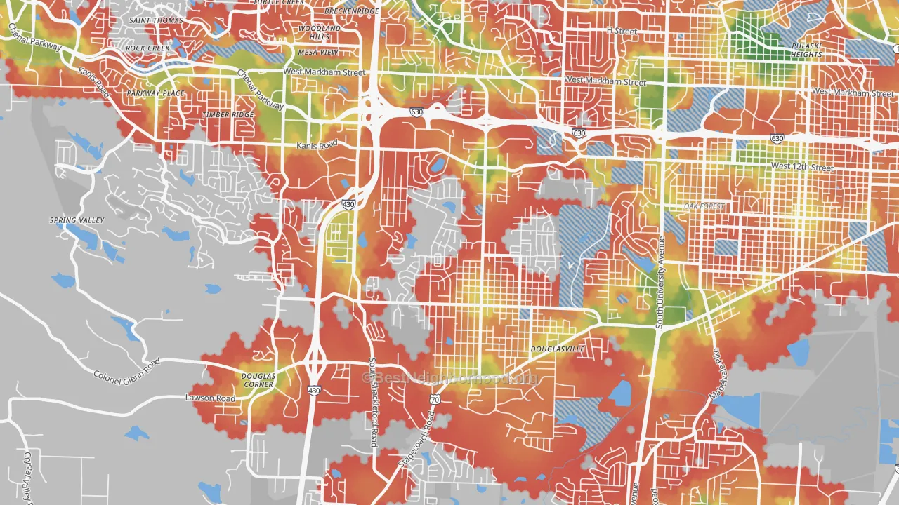 Walk Grade map of John Barrow, Little Rock, AR, walkable areas in green and car-dependent areas in red
