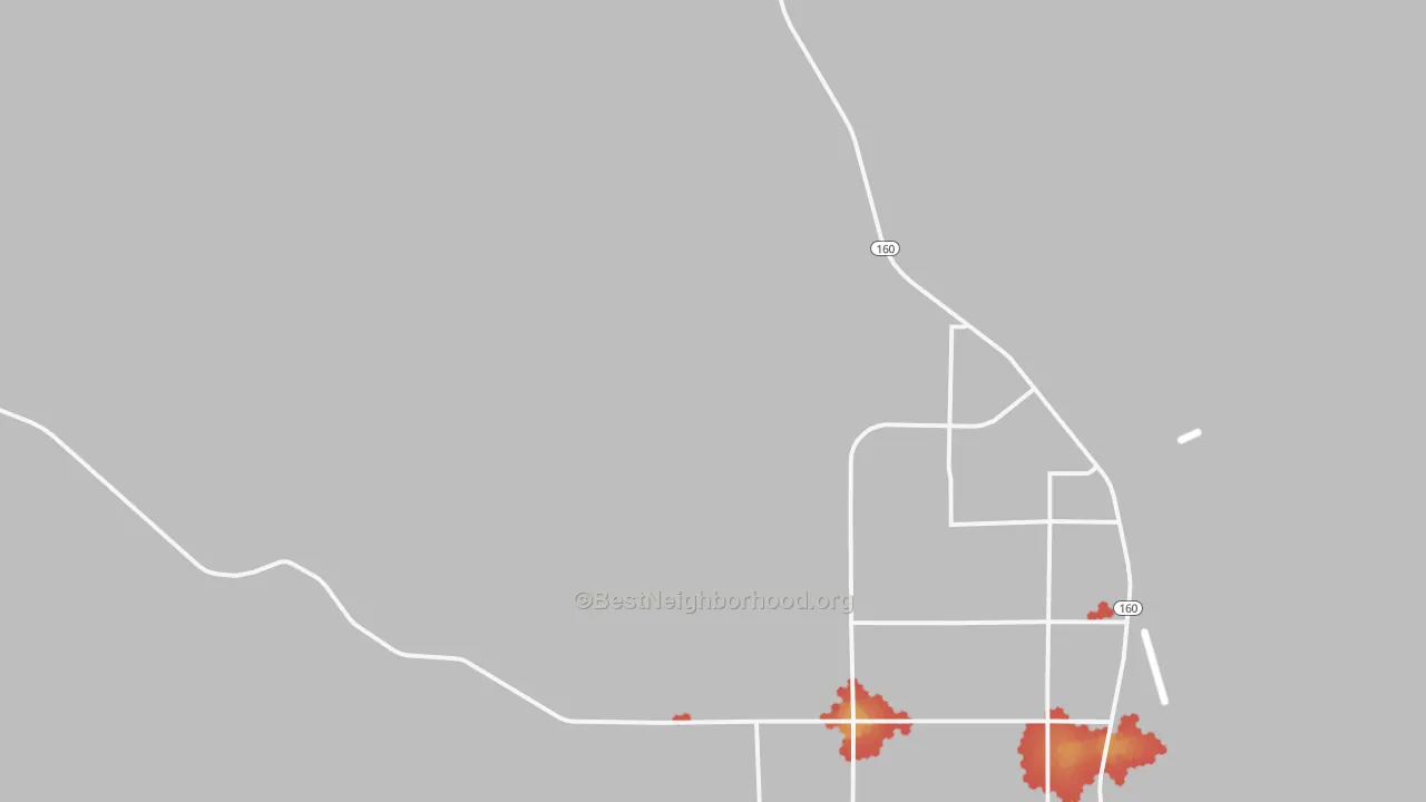 Walk Grade map of Johnnie, NV, walkable areas in green and car-dependent areas in red