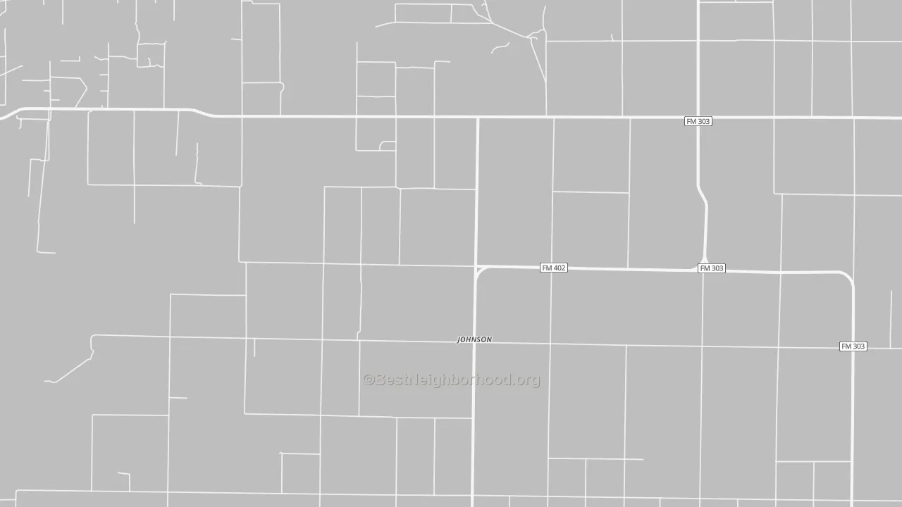 Walk Grade map of Johnson, TX, walkable areas in green and car-dependent areas in red