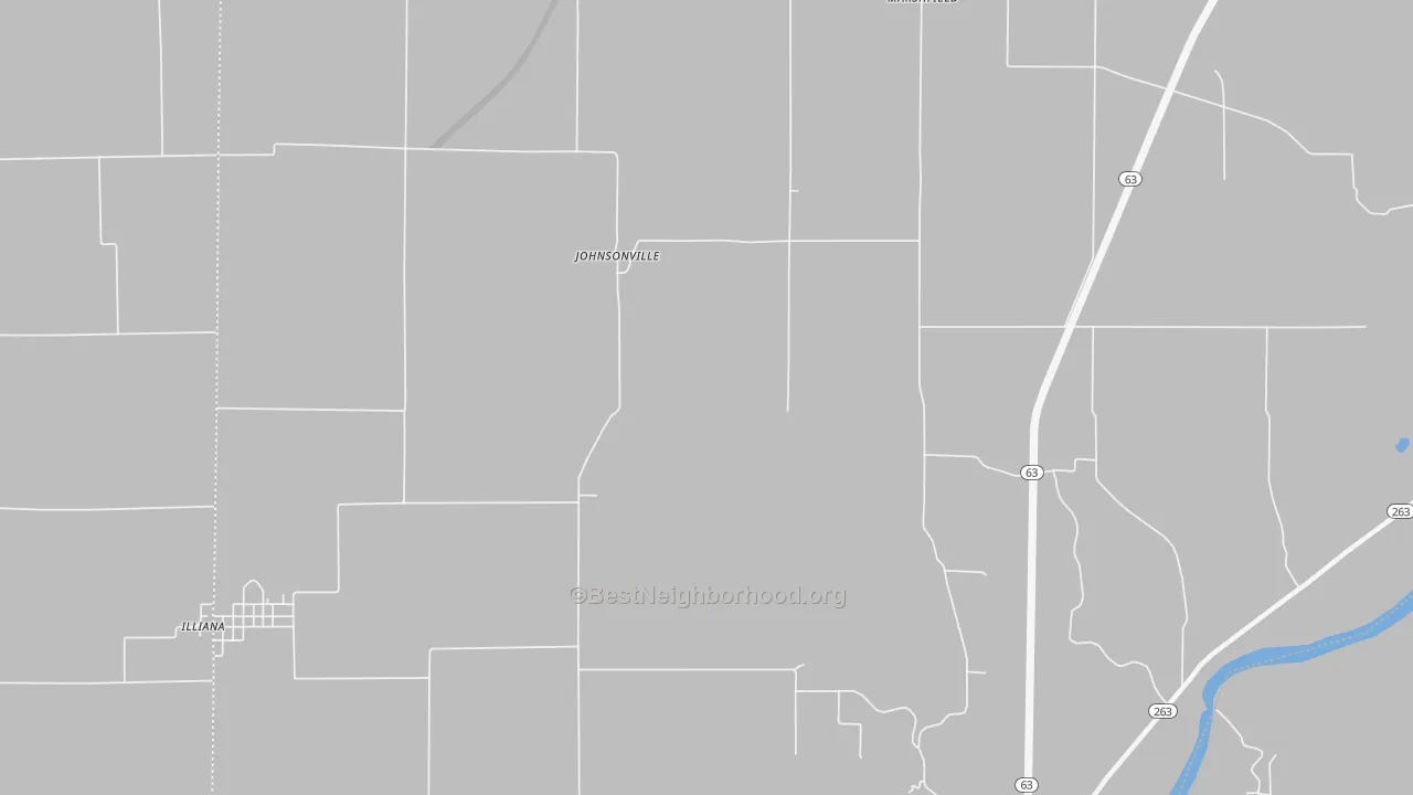 Walk Grade map of Johnsonville, IN, walkable areas in green and car-dependent areas in red