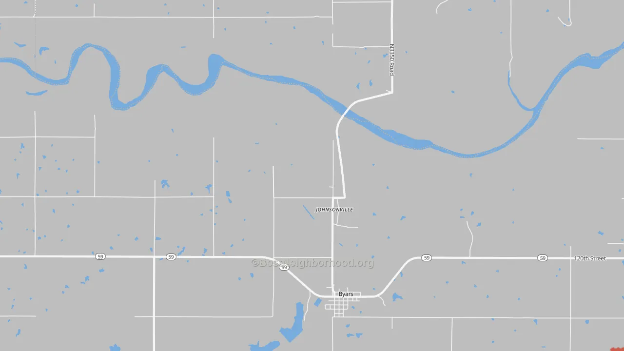 Walk Grade map of Johnsonville, OK, walkable areas in green and car-dependent areas in red