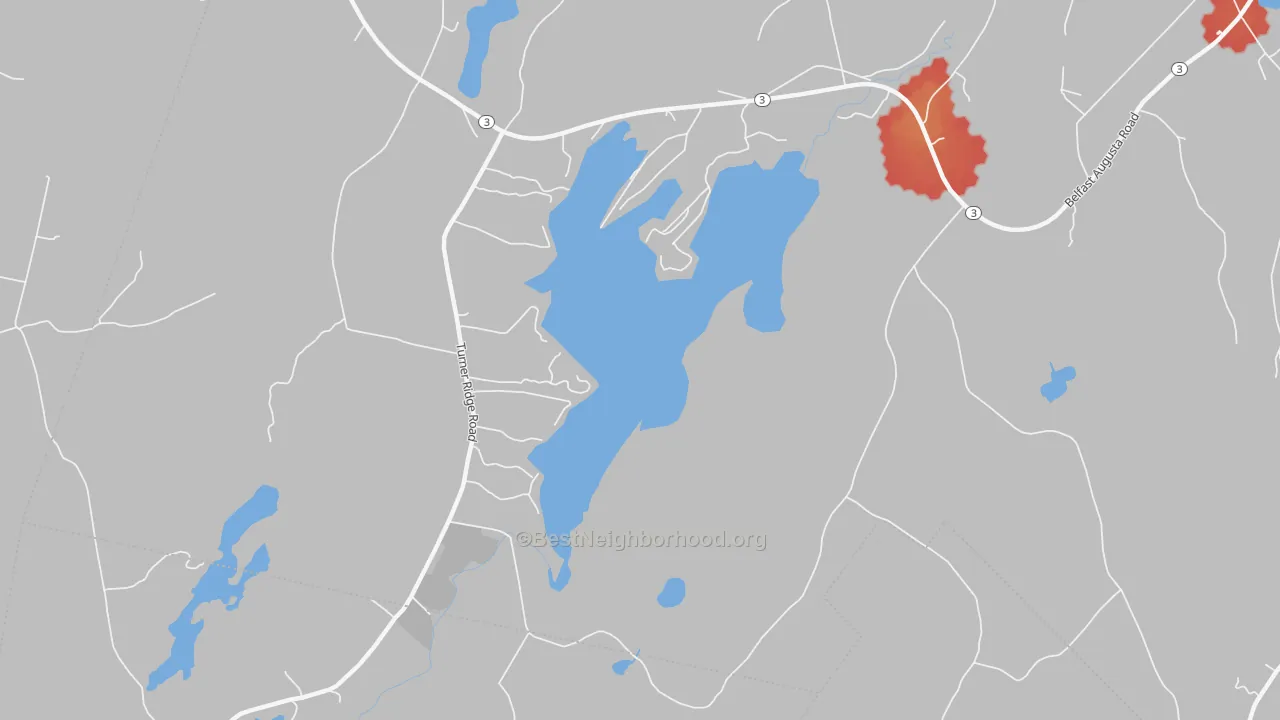 Walk Grade map of Jones Corner, ME, walkable areas in green and car-dependent areas in red
