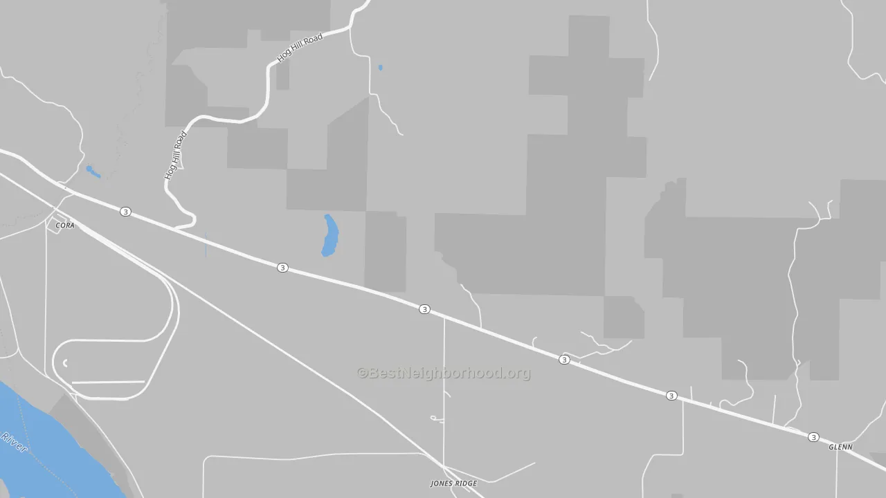 Walk Grade map of Jones Ridge, IL, walkable areas in green and car-dependent areas in red
