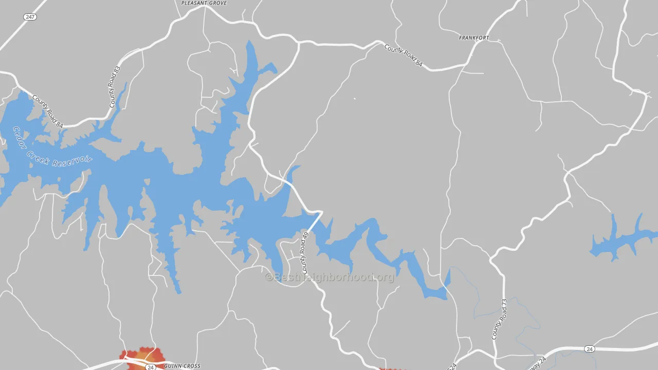 Walk Grade map of Jonesboro, AL, walkable areas in green and car-dependent areas in red