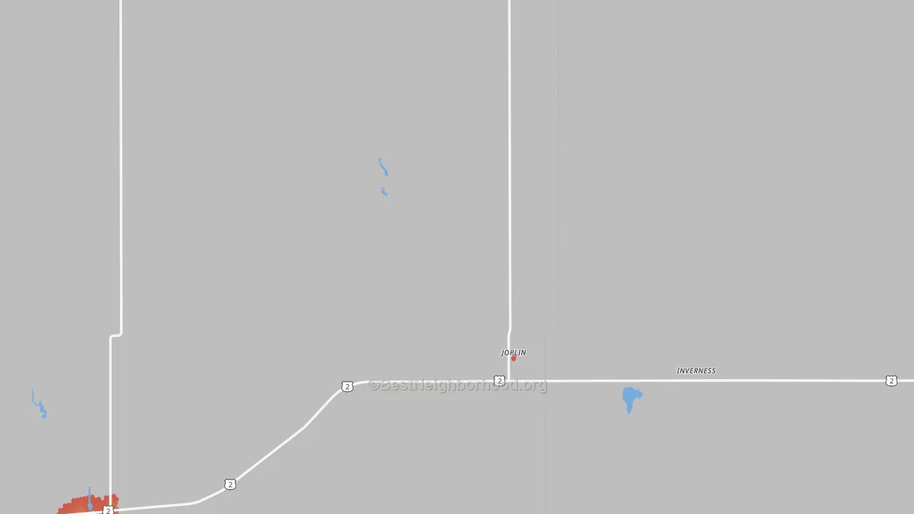 Walk Grade map of Joplin, MT, walkable areas in green and car-dependent areas in red