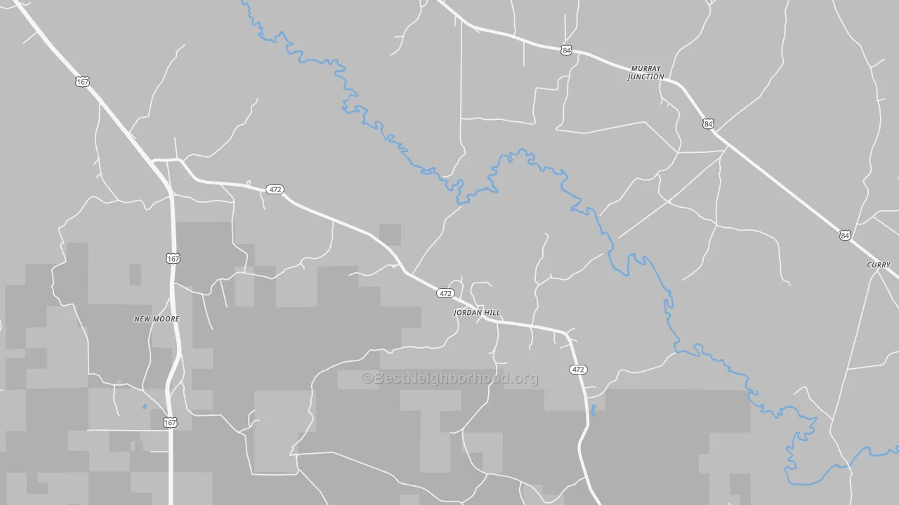 Walk Grade map of Jordan Hill, LA, walkable areas in green and car-dependent areas in red