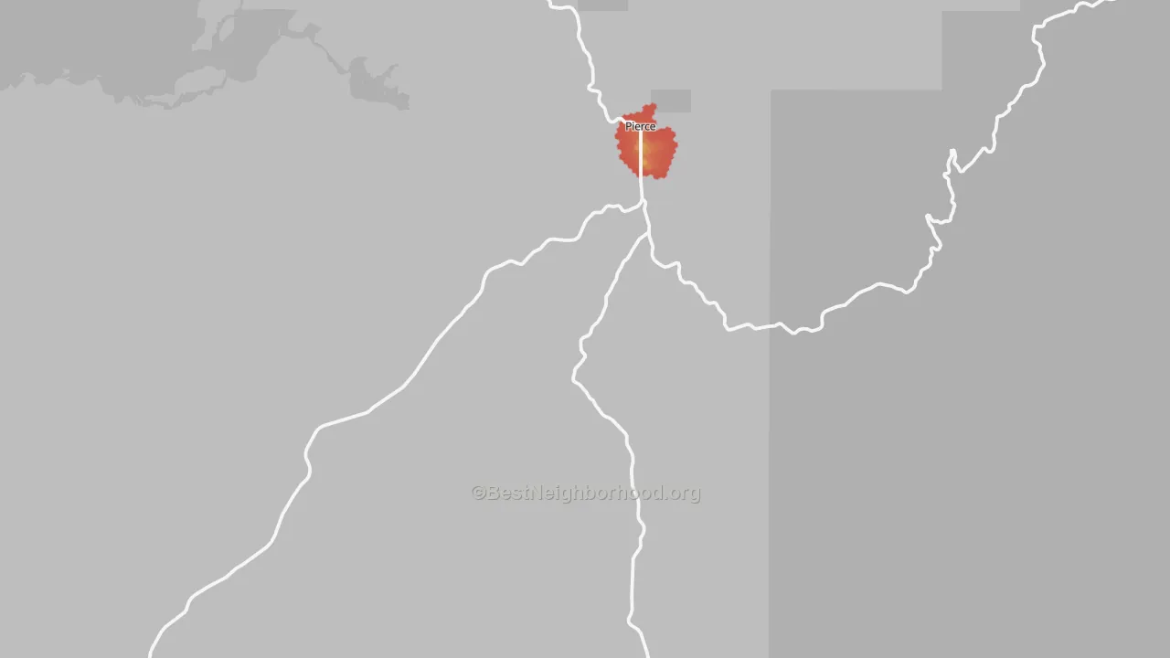 Walk Grade map of Judge Town, ID, walkable areas in green and car-dependent areas in red