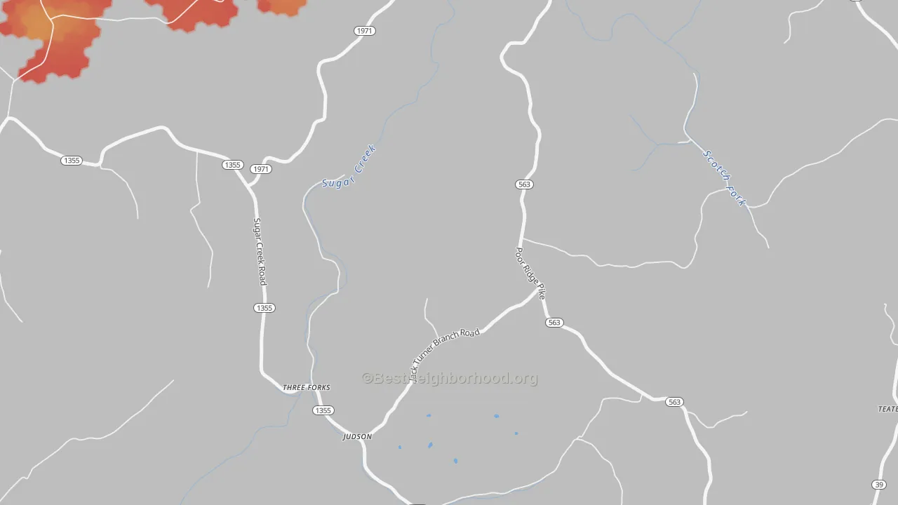 Walk Grade map of Judson, KY, walkable areas in green and car-dependent areas in red