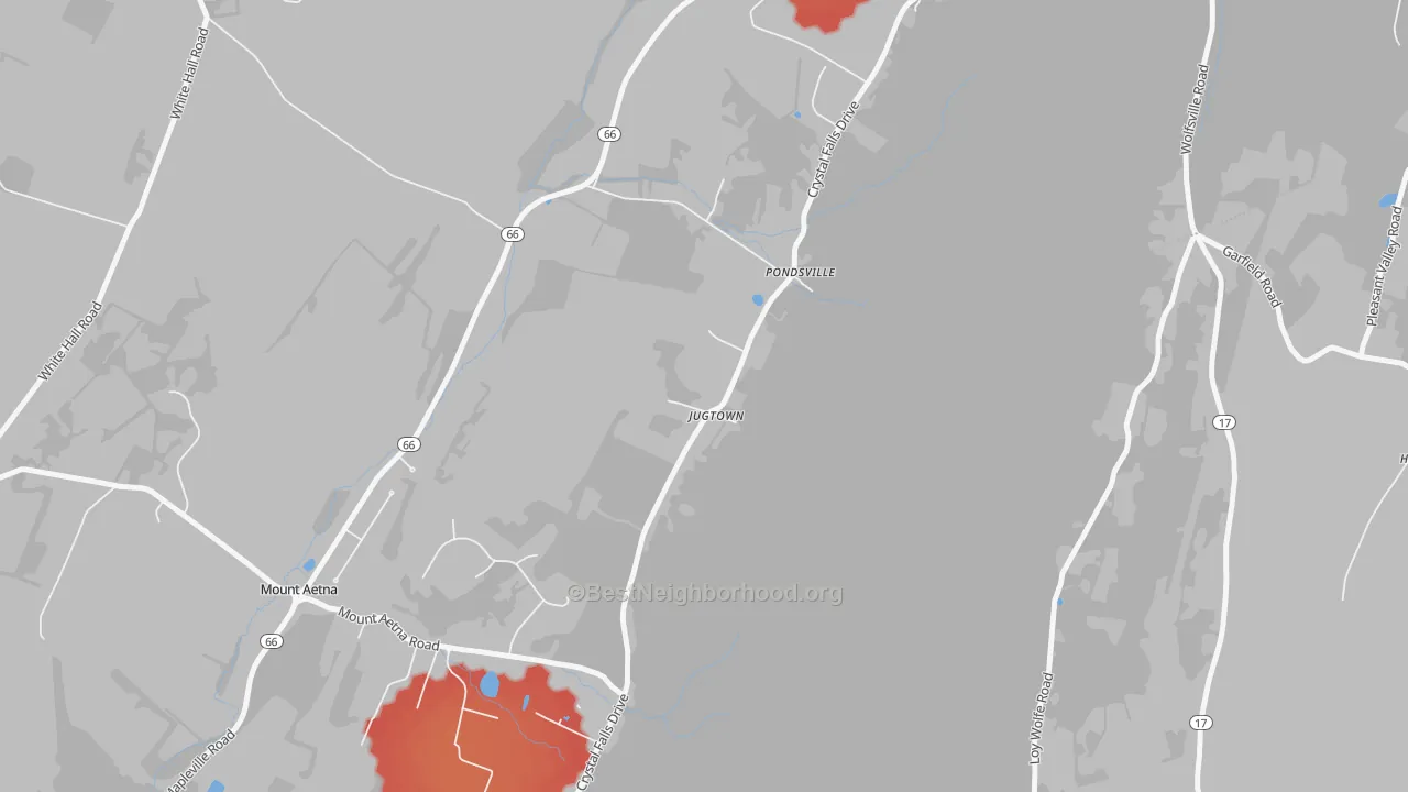 Walk Grade map of Jugtown, MD, walkable areas in green and car-dependent areas in red
