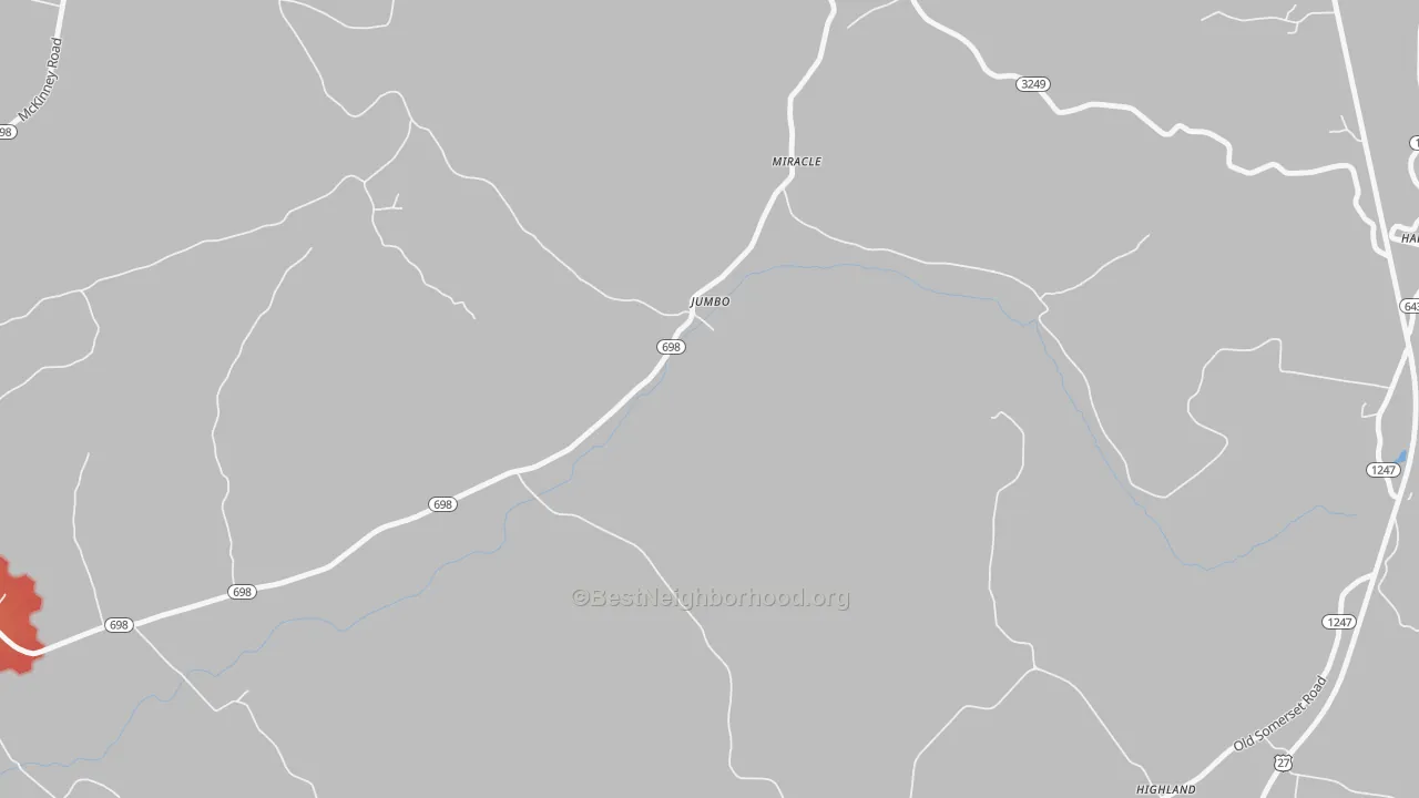 Walk Grade map of Jumbo, KY, walkable areas in green and car-dependent areas in red