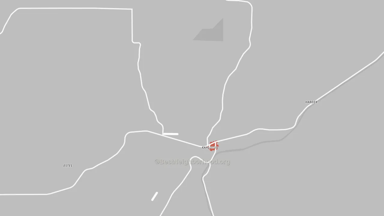 Walk Grade map of Kahlotus, WA, walkable areas in green and car-dependent areas in red