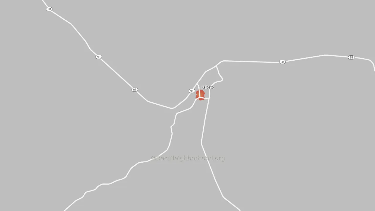 Walk Grade map of Kaibito, AZ, walkable areas in green and car-dependent areas in red