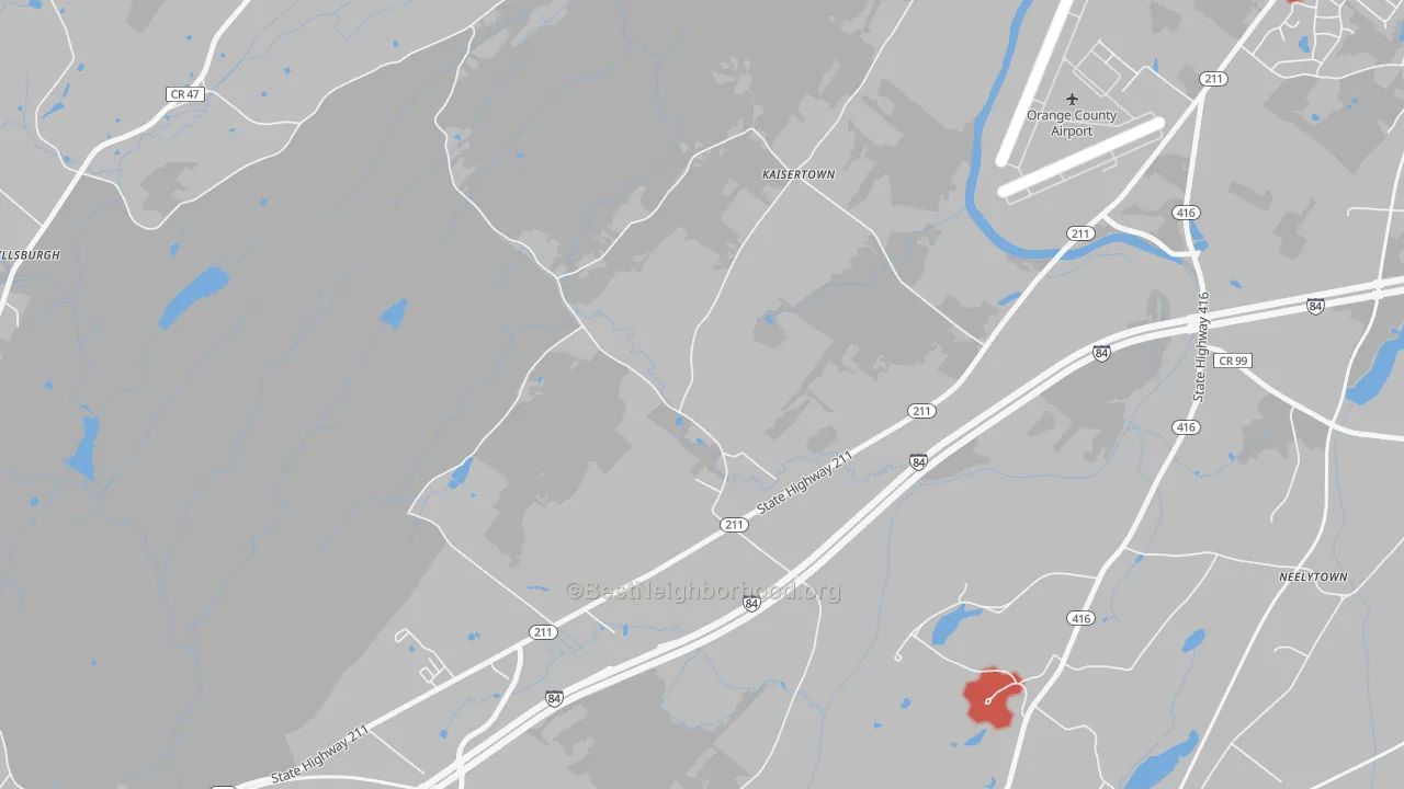 Walk Grade map of Kaisertown, NY, walkable areas in green and car-dependent areas in red