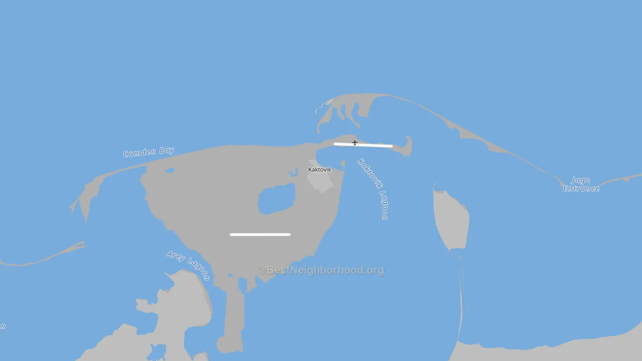 Walk Grade map of Kaktovik, AK, walkable areas in green and car-dependent areas in red
