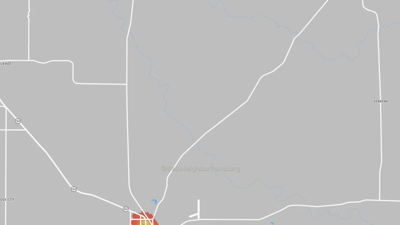 Walk Grade map of Kalgary, TX, walkable areas in green and car-dependent areas in red