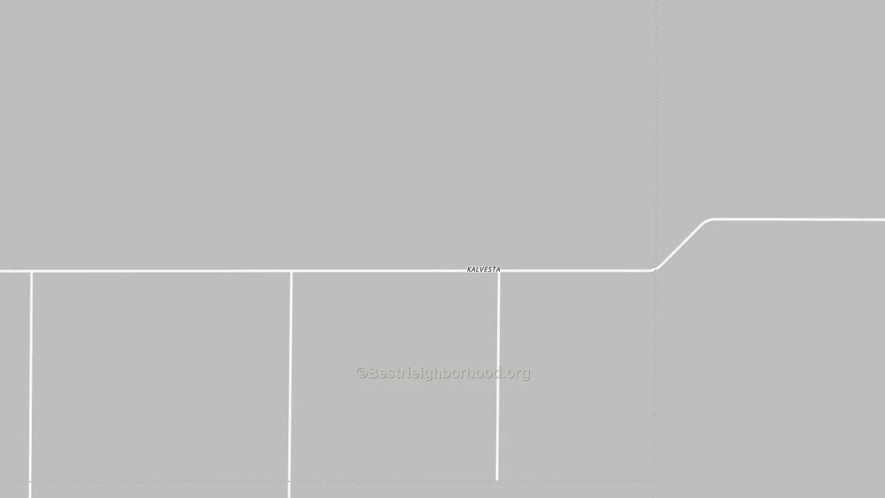 Walk Grade map of Kalvesta, KS, walkable areas in green and car-dependent areas in red