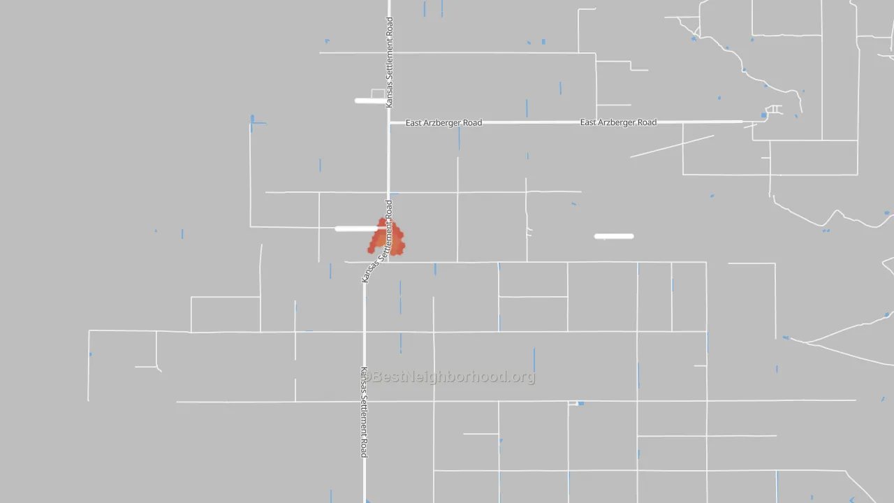 Walk Grade map of Kansas Settlement, AZ, walkable areas in green and car-dependent areas in red