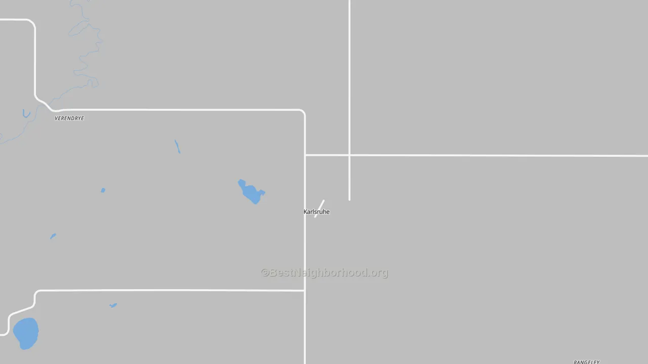Walk Grade map of Karlsruhe, ND, walkable areas in green and car-dependent areas in red