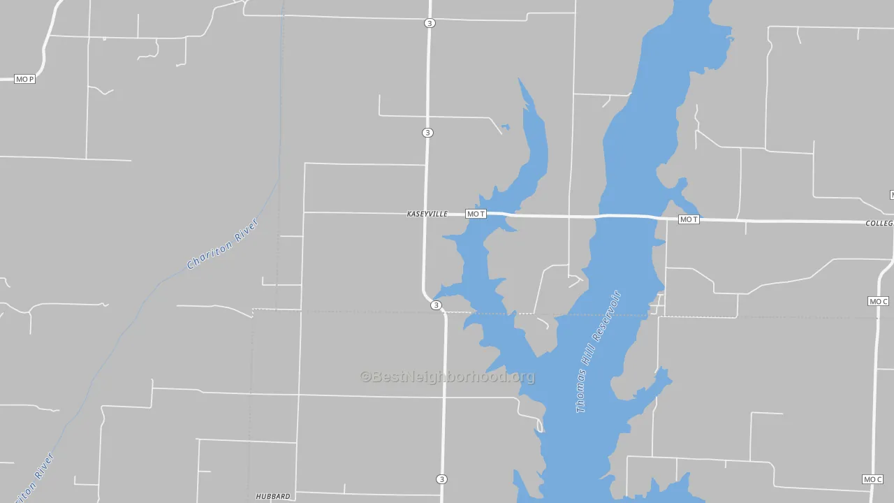 Walk Grade map of Kaseyville, MO, walkable areas in green and car-dependent areas in red