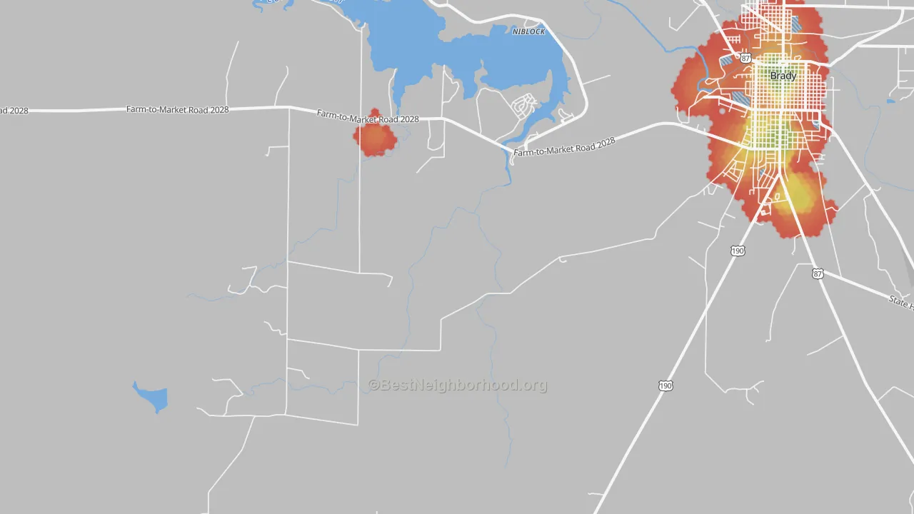 Walk Grade map of Katemcy, TX, walkable areas in green and car-dependent areas in red