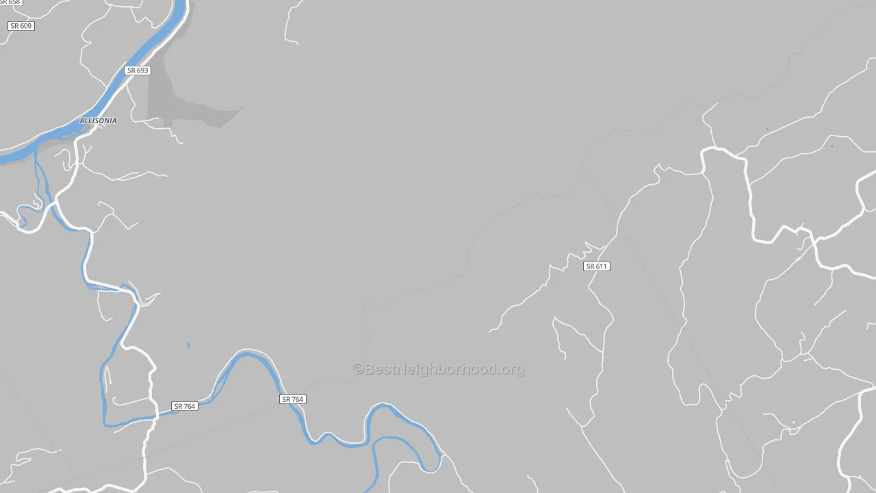 Walk Grade map of Kayoulah, VA, walkable areas in green and car-dependent areas in red