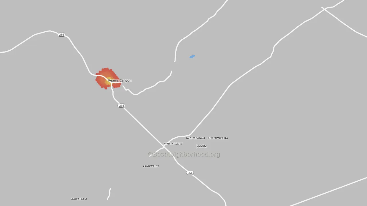 Walk Grade map of Keams Canyon, AZ, walkable areas in green and car-dependent areas in red
