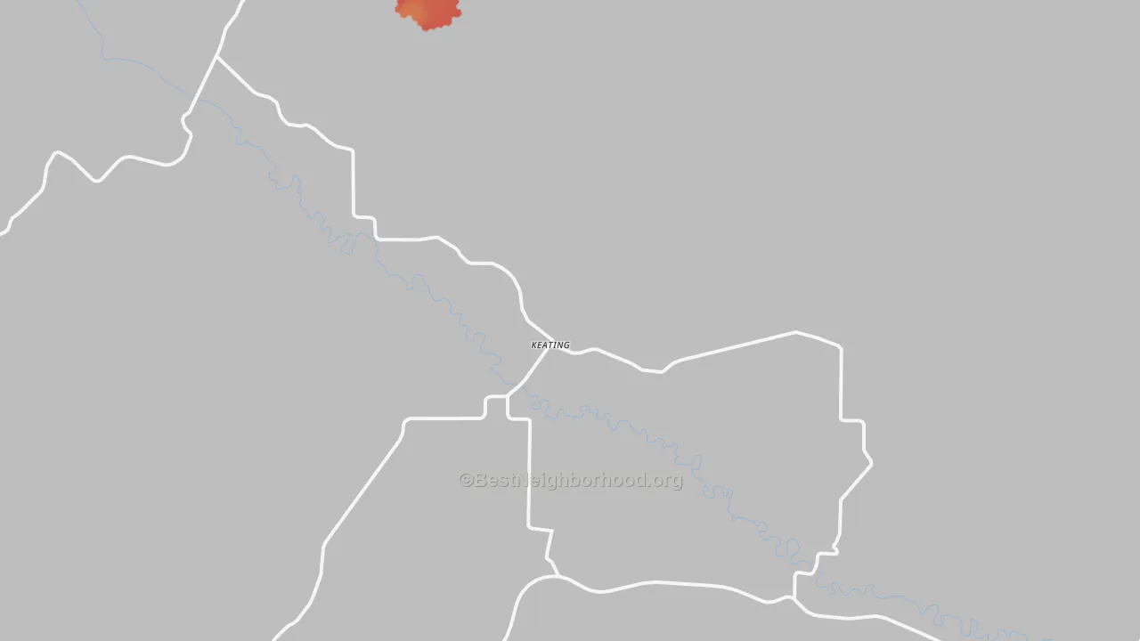 Walk Grade map of Keating, OR, walkable areas in green and car-dependent areas in red