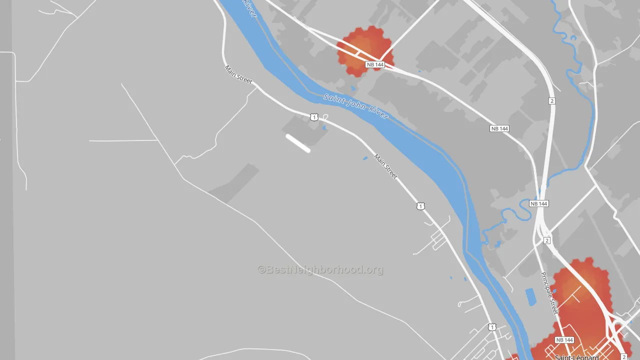 Walk Grade map of Keegan, ME, walkable areas in green and car-dependent areas in red