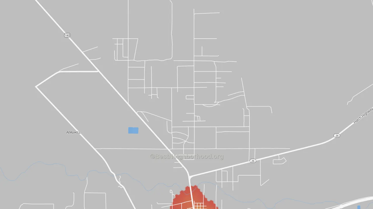 Walk Grade map of Keeler Farm, NM, walkable areas in green and car-dependent areas in red