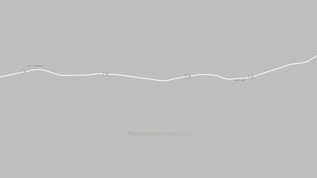 Walk Grade map of Keeline, WY, walkable areas in green and car-dependent areas in red
