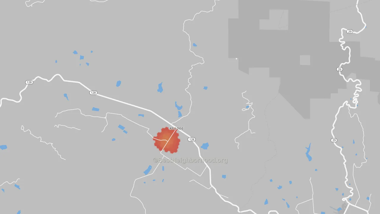 Walk Grade map of Kellog, CA, walkable areas in green and car-dependent areas in red
