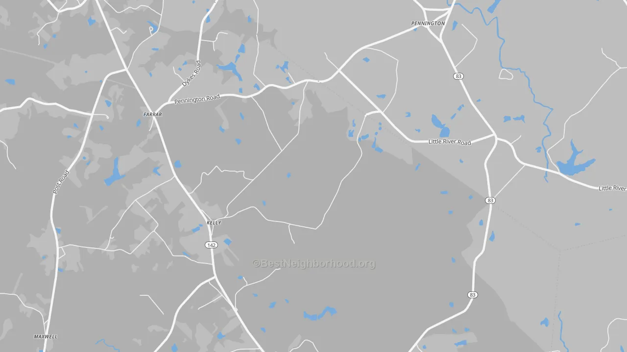 Walk Grade map of Kelly, GA, walkable areas in green and car-dependent areas in red