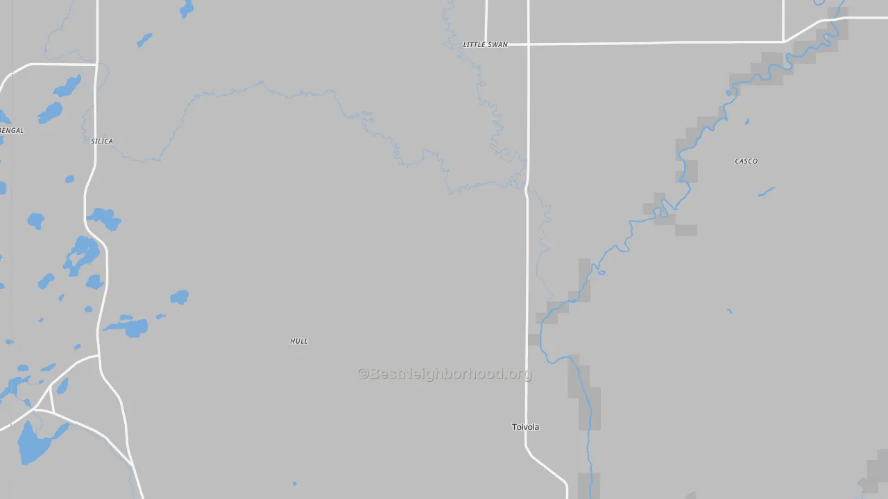 Walk Grade map of Kelsey, MN, walkable areas in green and car-dependent areas in red