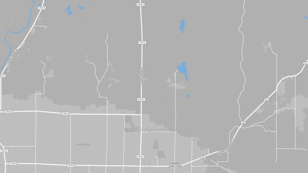 Walk Grade map of Kempster, WI, walkable areas in green and car-dependent areas in red
