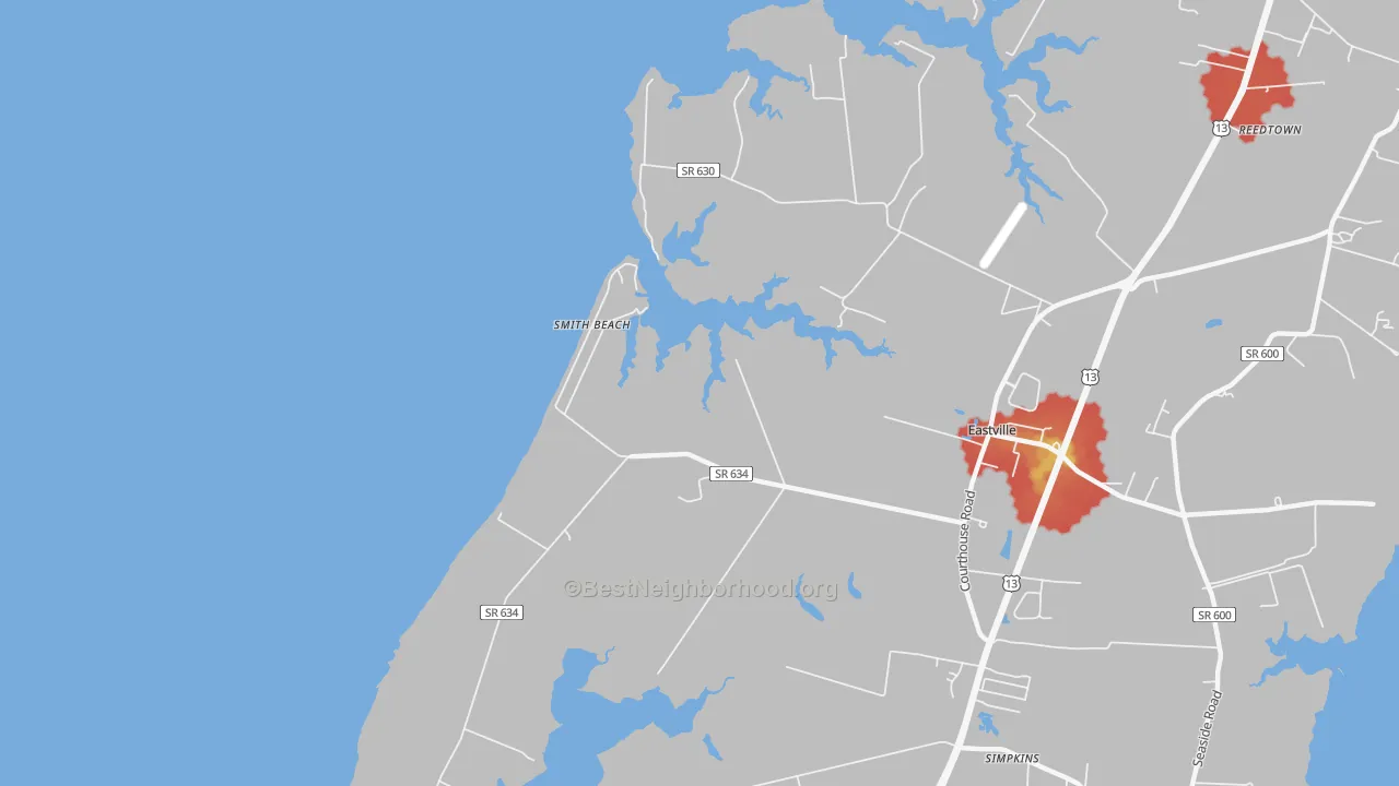 Walk Grade map of Kendall Grove, VA, walkable areas in green and car-dependent areas in red