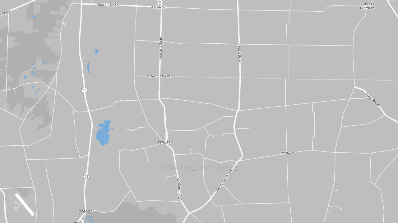 Walk Grade map of Kennard, PA, walkable areas in green and car-dependent areas in red