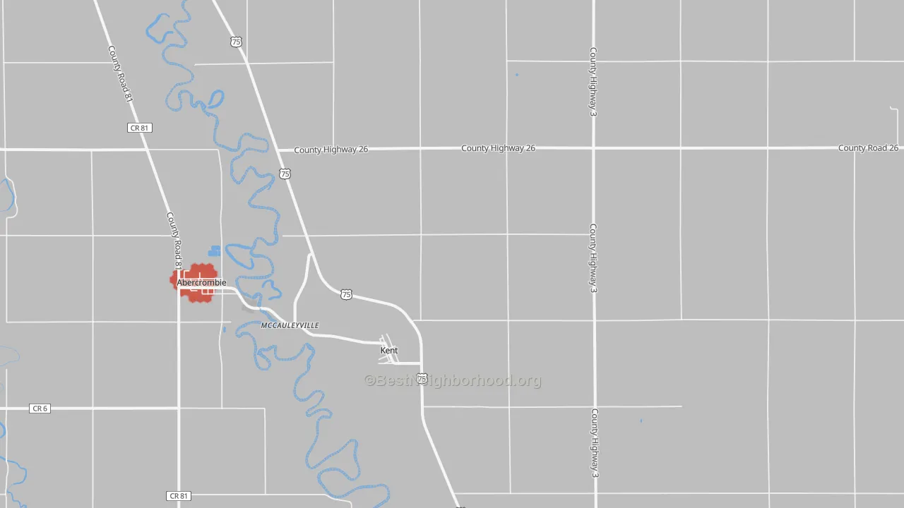 Walk Grade map of Kent, MN, walkable areas in green and car-dependent areas in red