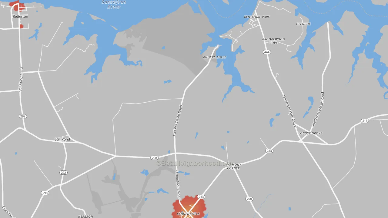 Walk Grade map of Kentmore Park, MD, walkable areas in green and car-dependent areas in red