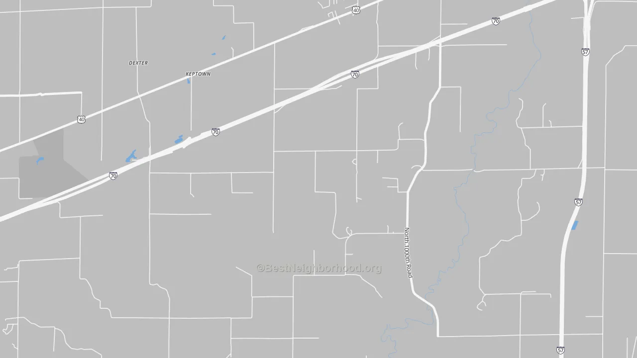 Walk Grade map of Keptown, IL, walkable areas in green and car-dependent areas in red