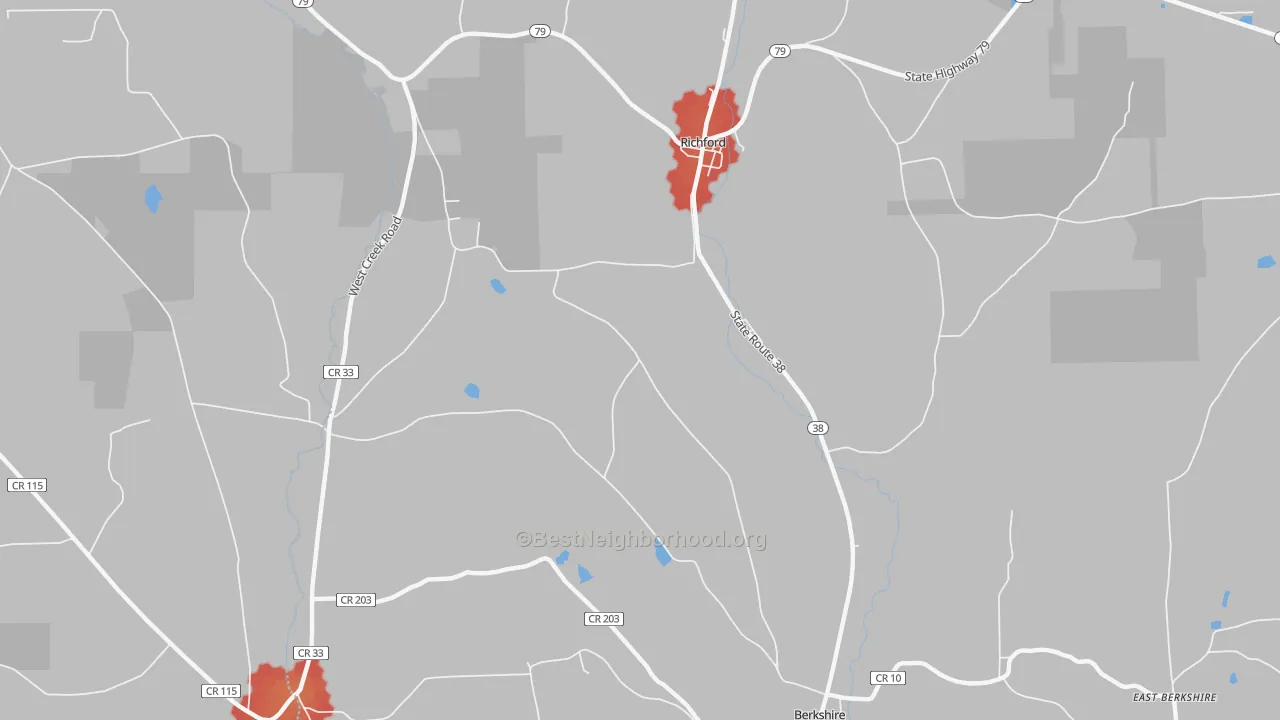 Walk Grade map of Ketchumville, NY, walkable areas in green and car-dependent areas in red