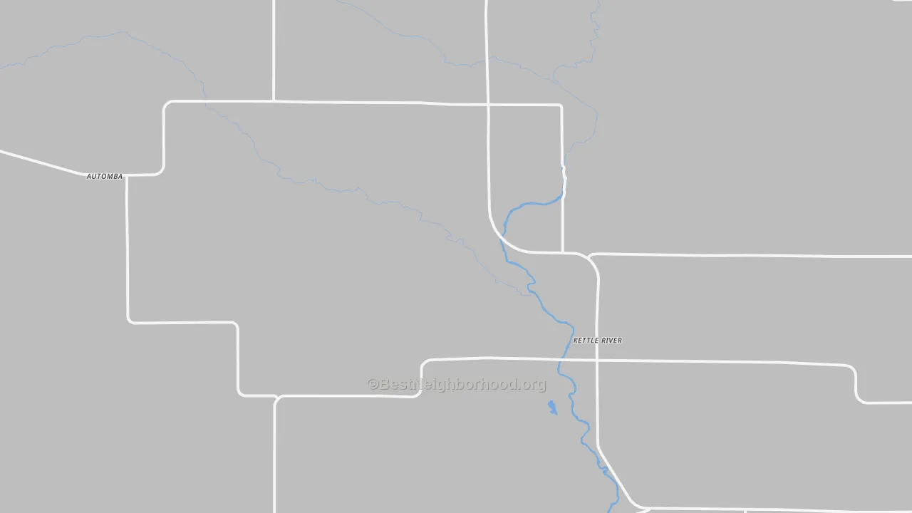 Walk Grade map of Kettle River, MN, walkable areas in green and car-dependent areas in red