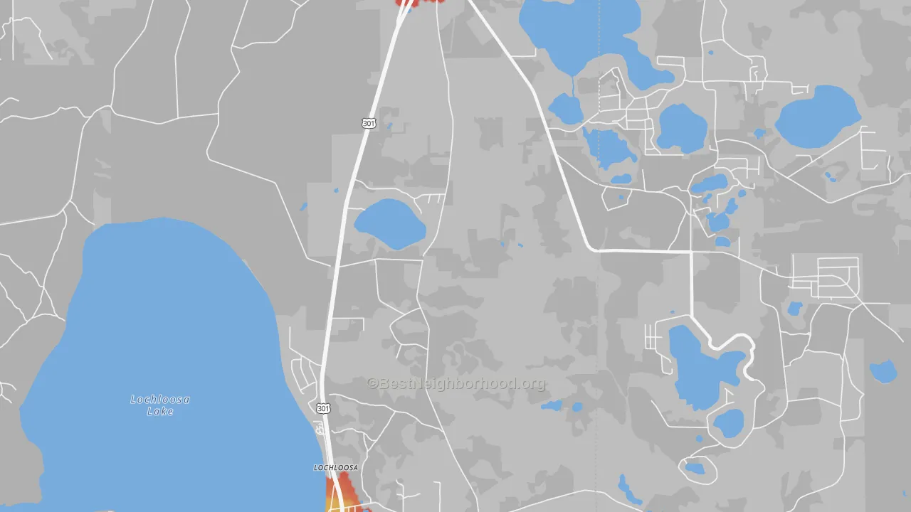 Walk Grade map of Keuka, FL, walkable areas in green and car-dependent areas in red