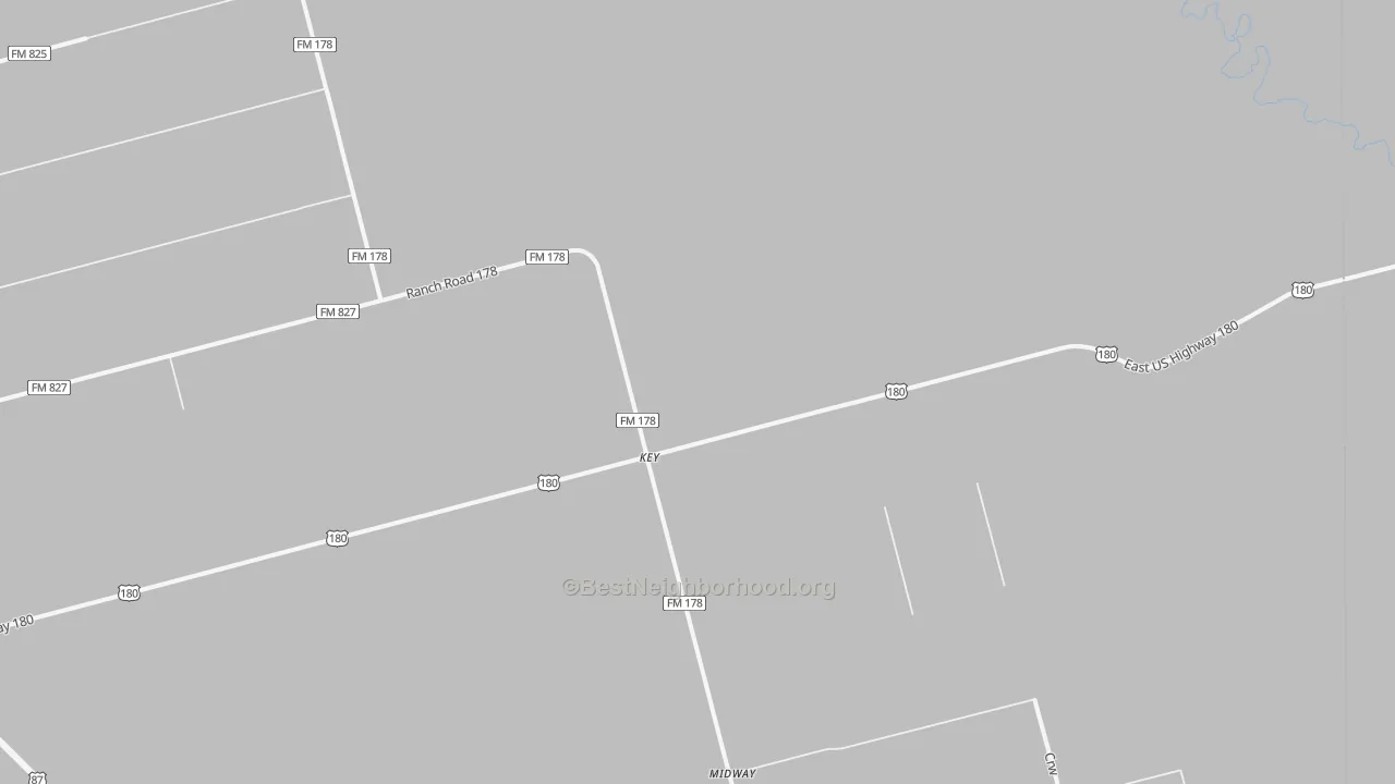 Walk Grade map of Key, TX, walkable areas in green and car-dependent areas in red